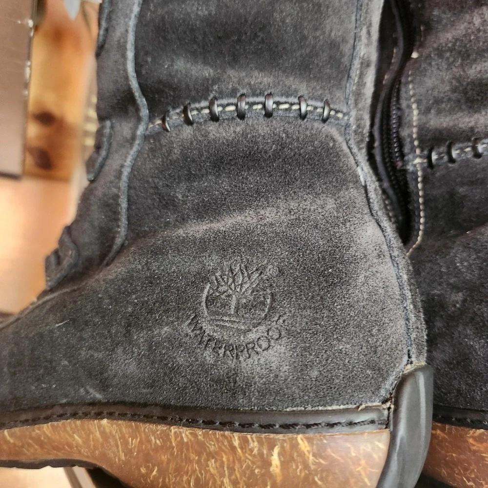 Timberland Earth Granby Black Suede Leather Tall Zip Winter Boots 21633 Sz 7.5 M